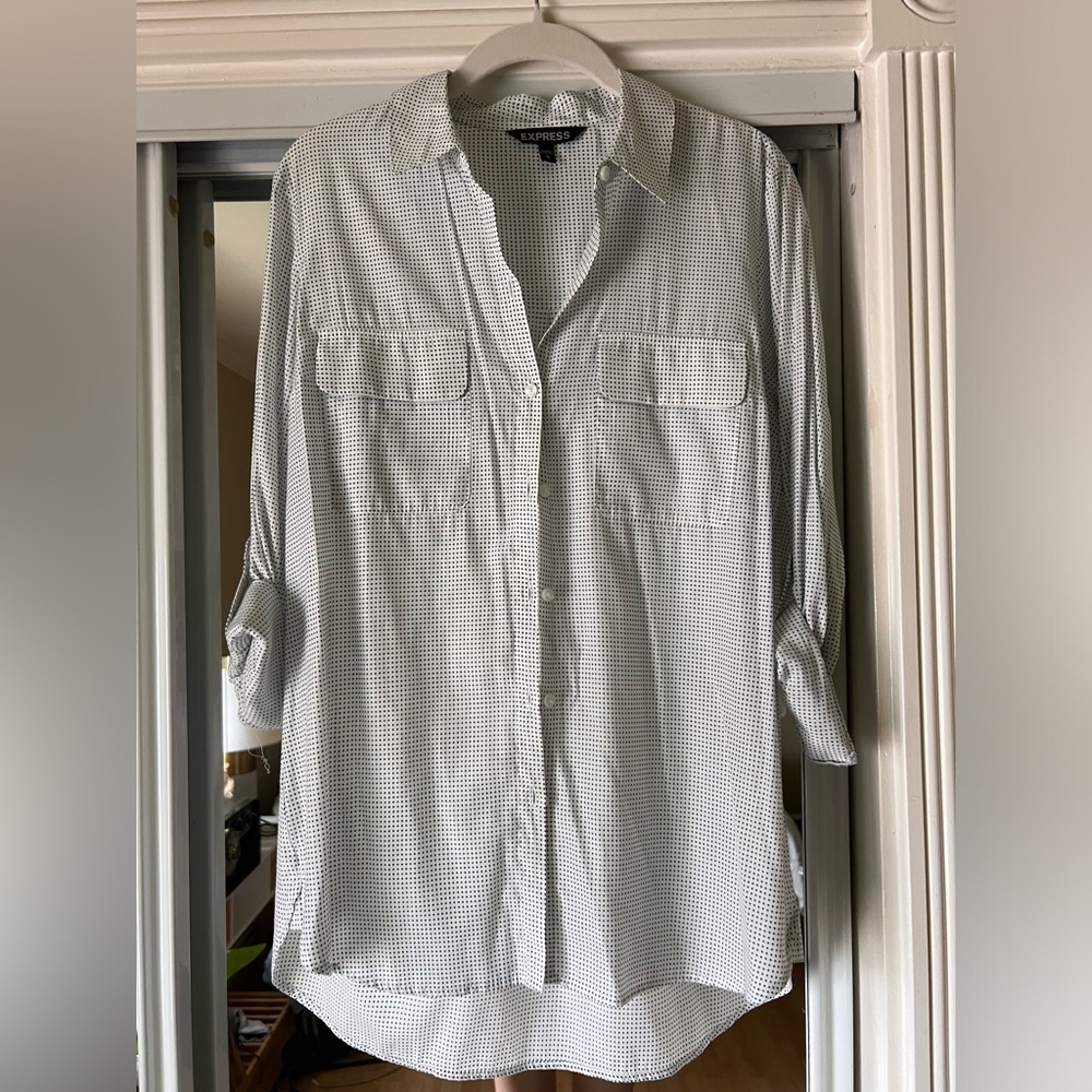 Polka Dot Express Long Sleeve Button Down Blouse